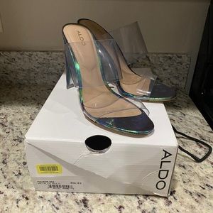 Aldo metallic multi color clear strap heels